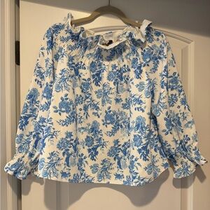 Tuckernuck Marguerite Blue Floral Off-The-Shoulder Blouse
